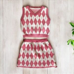100% cotton Argyle Sweater Vest And Skirt Outfit